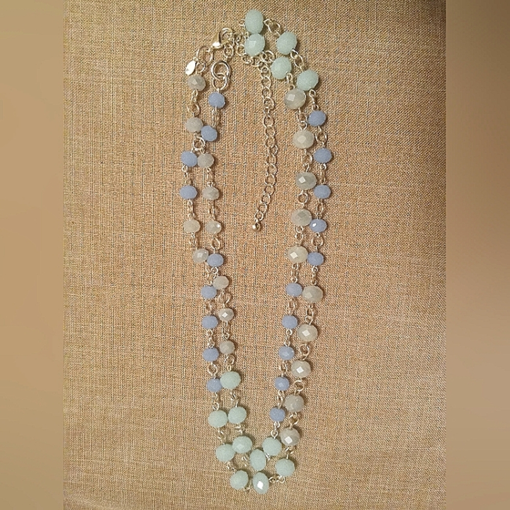 Premiere Designs Blue Tone Bead 22" Necklace, Silver Tone Chain